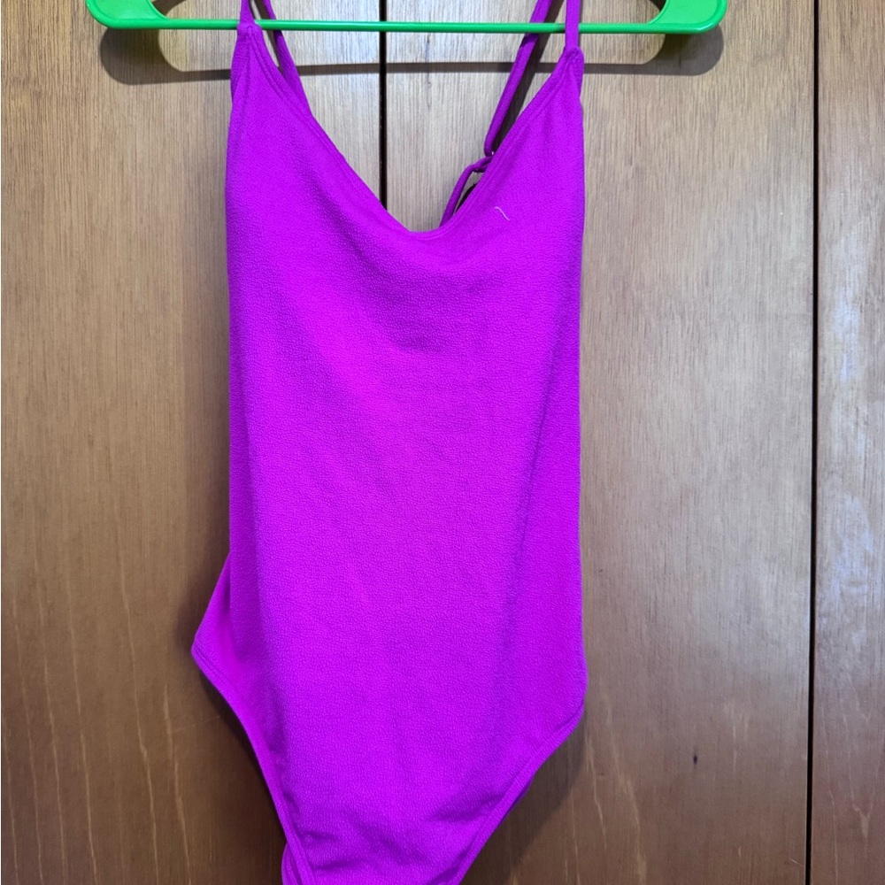 Shade & Shore Solid Bright Magenta One-Piece Swim Bodysuit